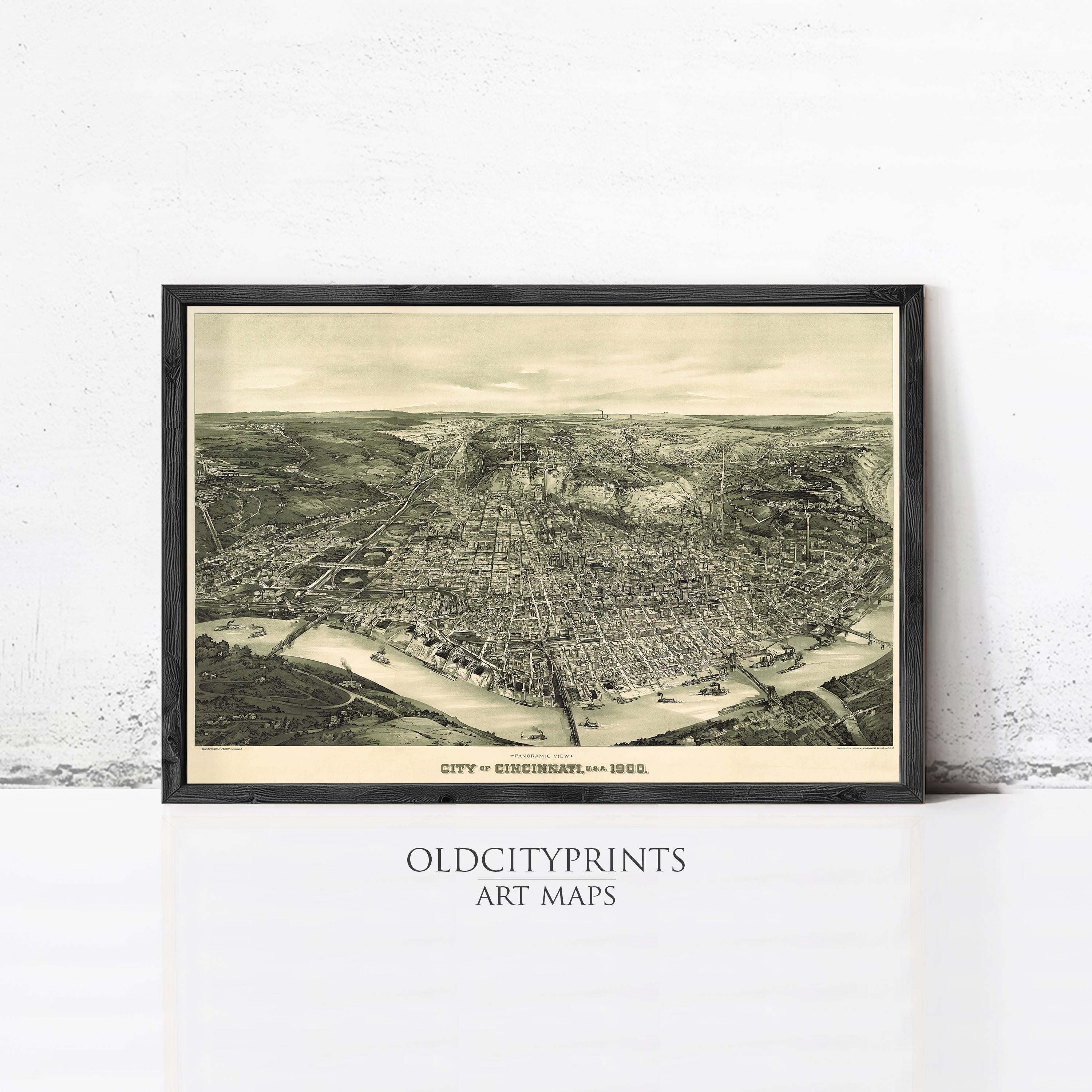 The image is a framed vintage map of Cincinnati, Ohio, from 1860.