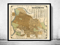 Old Map Sacramento California 1920 Vintage Map | Vintage Map Wall Art Print