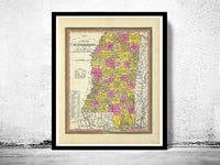 Old Map Mississippi 1846 United States of America  | Vintage Map Wall Art Print