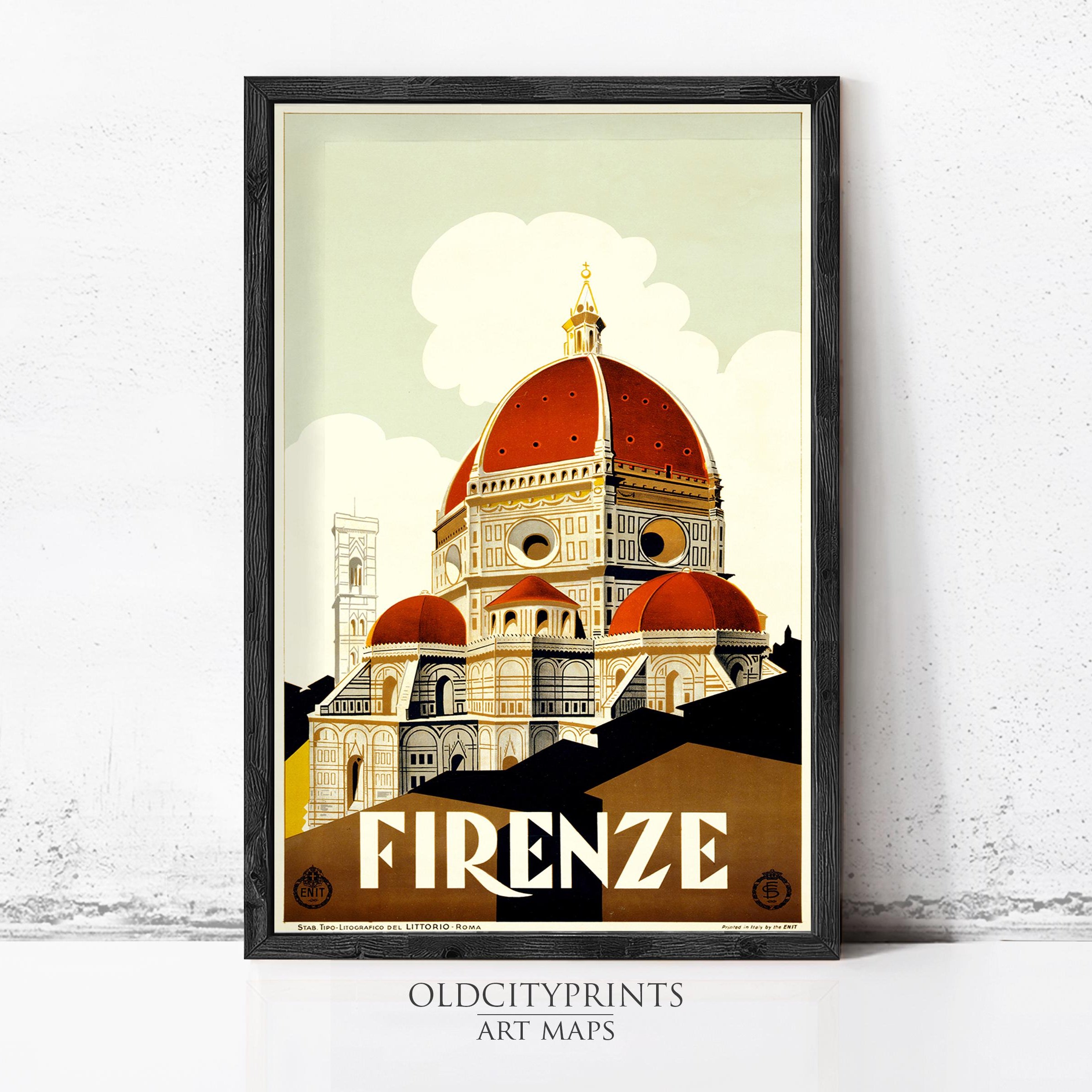 The image is a framed poster depicting the Florence Cathedral, also known as the Cathedral of Saint Mary of the Flower, with its distinctive red roof and domes.