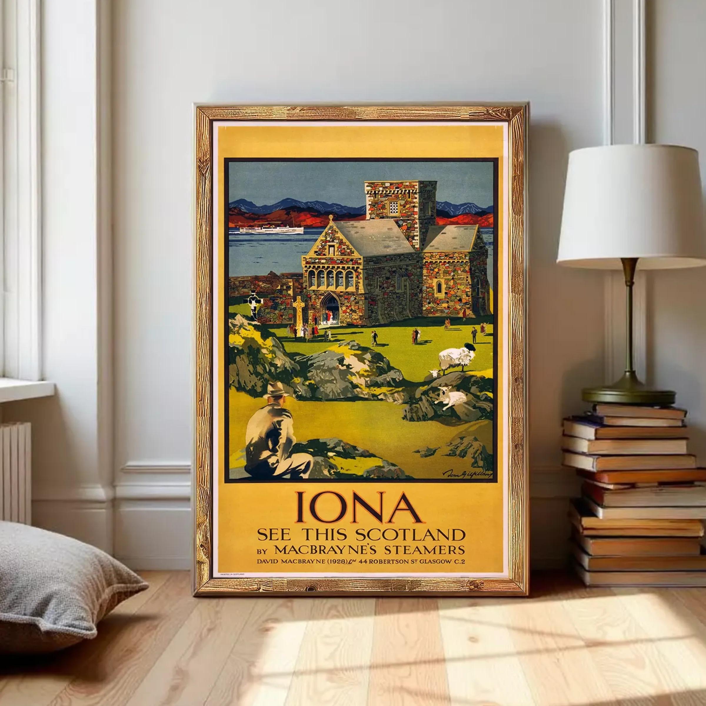The image is a framed vintage poster advertising a trip to Scotland.