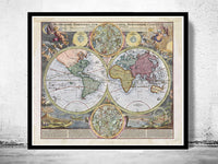 Old Map of The World  1730 Antique map