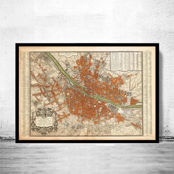 Old Map of Paris 1744 Vintage Map of Paris  | Vintage Map Wall Art Print