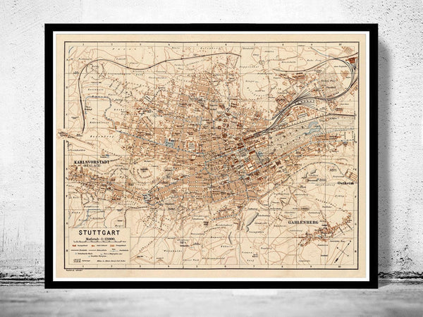 Old Map of Stuttgart Germany 1910 Vintage Map | Vintage Map Wall Art Print