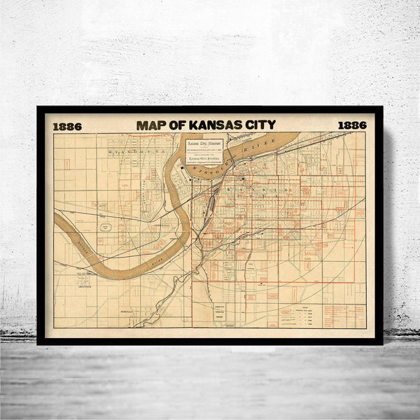 Old map of Kansas City Missouri 1886 vintage Map Gift | Vintage Map Wall Art Print