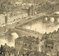 Old Dublin Panoramic View Ireland 1890 | Vintage Map Wall Art Print