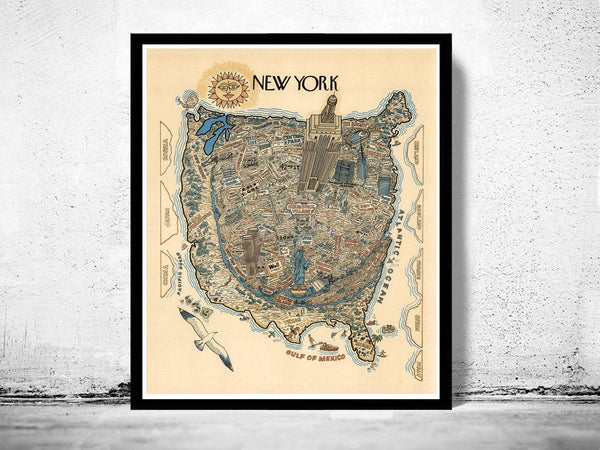 Vintage Poster of New York Pictorial Map New York Antique Poster | Vintage Map Wall Art Print | Large Poster Print | Home Decor Wall Art