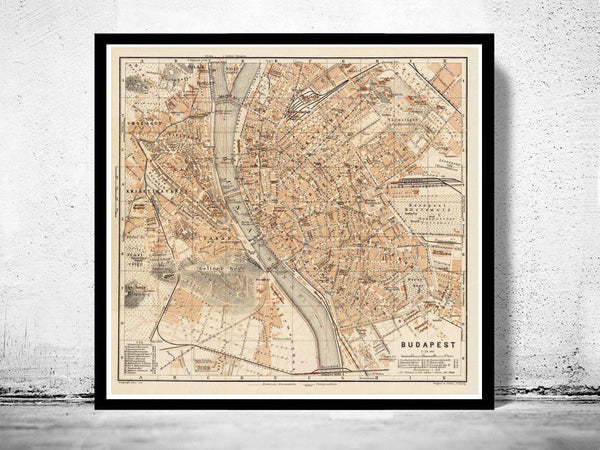 Old Map of Budapest Hungary 1913 Vintage Map | Vintage Map Wall Art Print