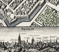 Old Map of Wroclaw with gravures Poland 1735 Vintage map Breslau  | Vintage Map Wall Art Print