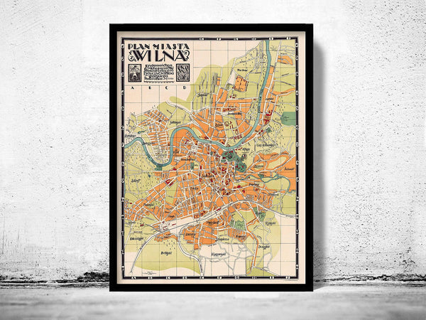 Old Map of Vilnius Lithuania 1930 Vintage Map  | Vintage Map Wall Art Print