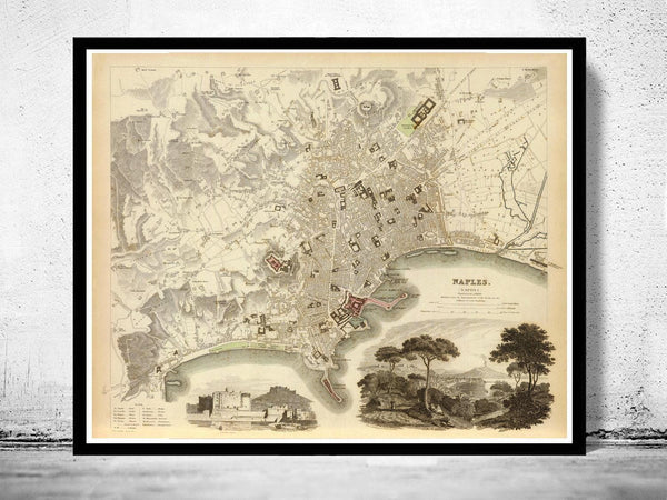 Old Map of Napoli Naples Italy 1835 Vintage Map | Vintage Map Wall Art Print