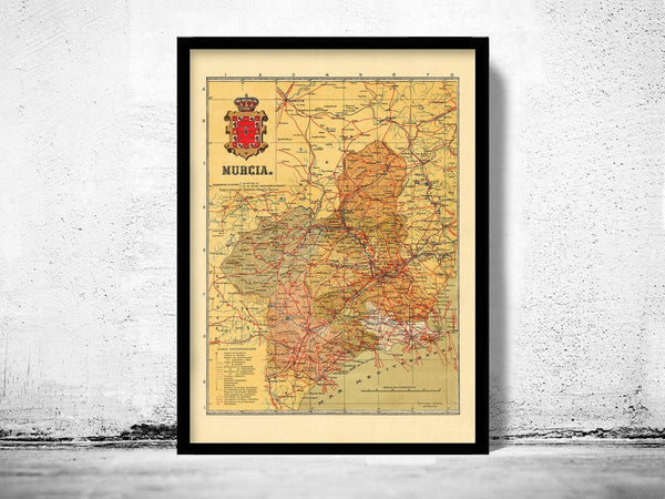 Old Map of Murcia Region 1900 Spain Vintage Map | Vintage Map Wall Art Print
