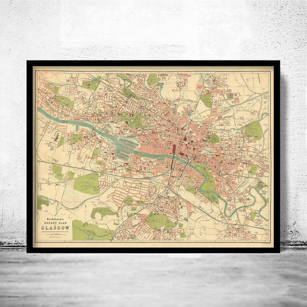 Old Map of Glasgow Scotland 1917 Vintage Map | Vintage Map Wall Art Print