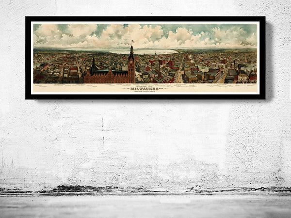 Vintage Panoramic View of Milwaukee Wisconsin Birdseye View 1898| Vintage Map Wall Art Print