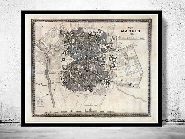 Old Map of Madrid  Spain Espana 1844 Vintage Map | Vintage Map Wall Art Print