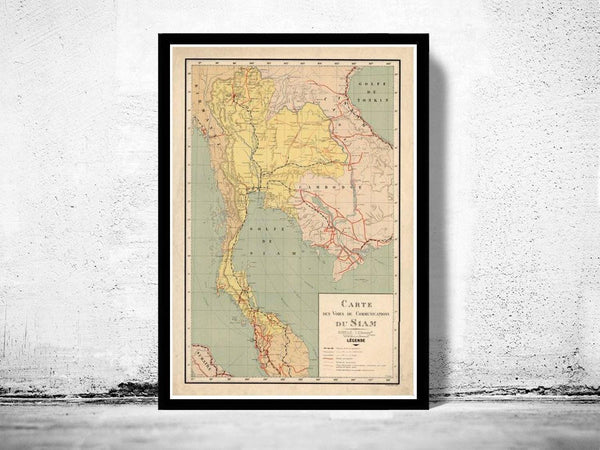Old Map of Thailand 1932 Old Siam Vintage Map | Vintage Map Wall Art Print
