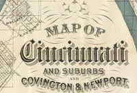 Old Map of Cincinnati and Suburbs Covington and NewPort 1880 Vintage Map | Vintage Map Wall Art Print | Large Map Print