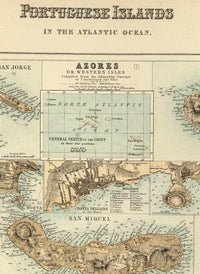Old Map of Açores Azores and Madeira Islands 1876,  Portuguese islands  | Vintage Map Wall Art Print | Large Map Print