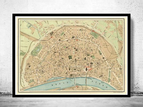 Old Map of Koln Cologne, Germany 1910  | Vintage Map Wall Art Print