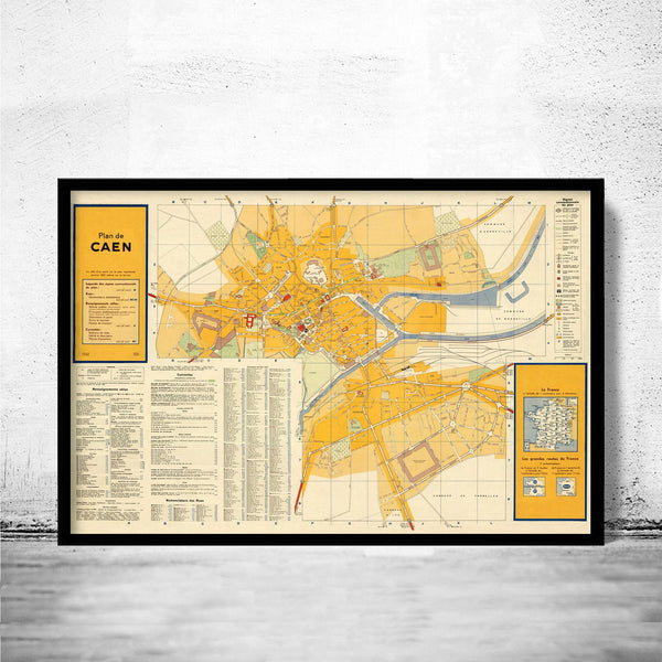Old Map of Caen France 1942 Vintage Map | Vintage Map Wall Art Print