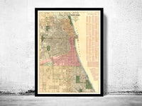 Old vintage map of Chicago 1886 Vintage Map | Vintage Map Wall Art Print
