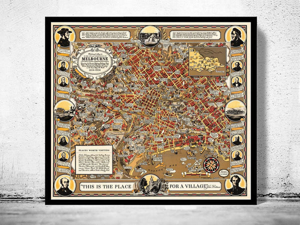 Old Map of Melbourne 1934 Australia Vintage Map  | Vintage Map Wall Art Print