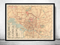 Old Map of Tokyo 1920 Japan Vintage Map Tokyo | Vintage Map Wall Art Print