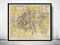 Old Map of Oxford 1733 England Old Map | Vintage Map Wall Art Print