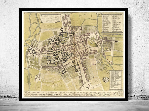 Old Map of Oxford 1733 England Old Map | Vintage Map Wall Art Print