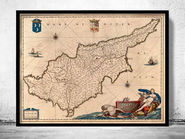 Old Map of Cyprus 1650 Vintage Map  | Vintage Map Wall Art Print