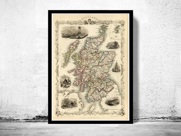 Old Map of Scotland 1851 Vintage Look Vintage Map  | Vintage Map Wall Art Print