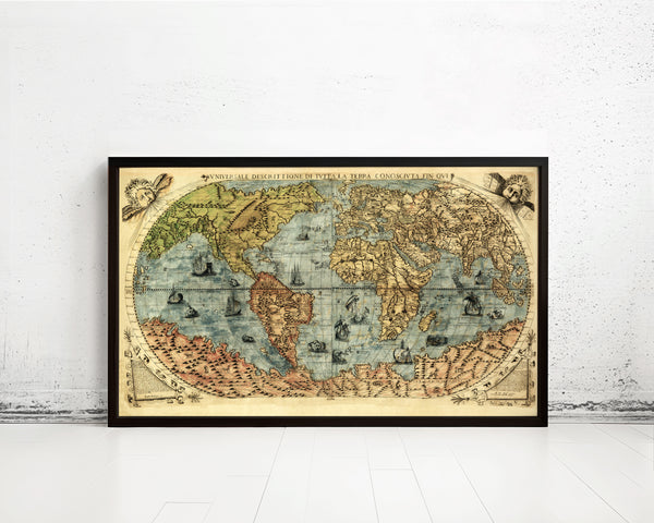 Old World Map 1565 New Discoveries Antique Large World Map | World Map Gift World Map Print | Vintage World Map