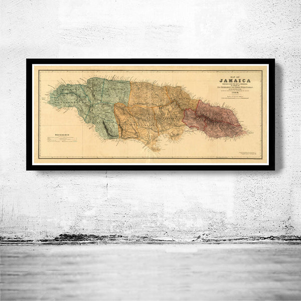 Old Map of Jamaica 1888 Vintage map of Jamaica | Vintage Map Wall Art Print