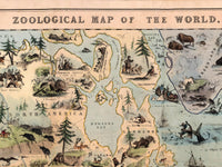 Old Zoological Map of The World 1844 Vintage Poster Animals of the World zoology map | Animal World Map Wall Map Print | Large Poster Print