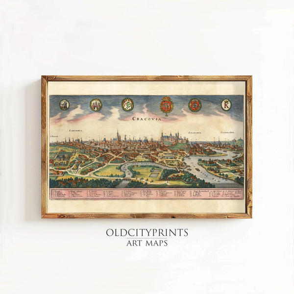 Old Gravure of Krakow 1640 Poland Vintage Map | Vintage Map Wall Art Print