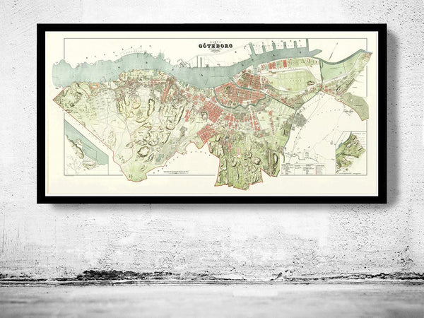 Old Map of Gothenburg Göteborg  Sweden 1888 Vintage Map | Vintage Map Wall Art Print