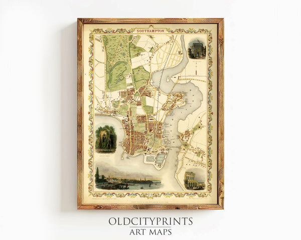 Old Map of Southampton 1851 UK Vintage Map | Vintage Map Wall Art Print