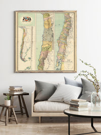 Old Map of Chile 1884 School map educational | Vintage Map Wall Art Print