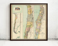 Old Map of Chile 1884 School map educational | Vintage Map Wall Art Print
