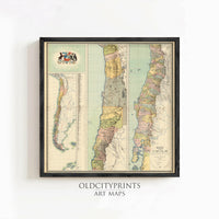 Old Map of Chile 1884 School map educational | Vintage Map Wall Art Print