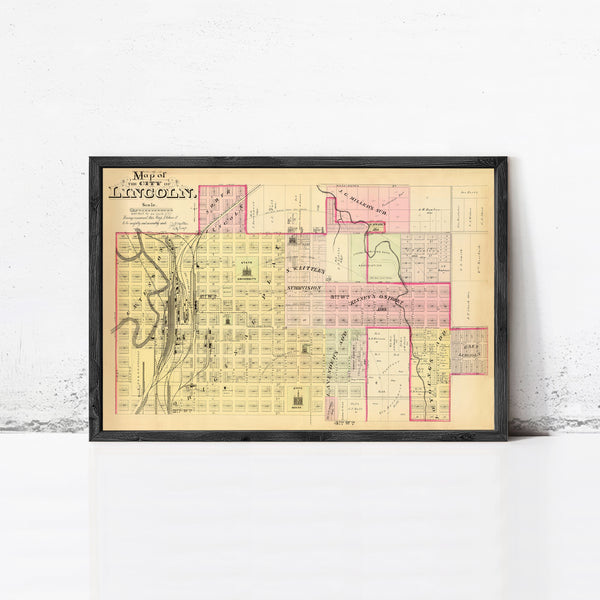 Old Map of Lincoln Nebraska 1885 Vintage Map | Vintage Map Wall Art Print | Large Map Print