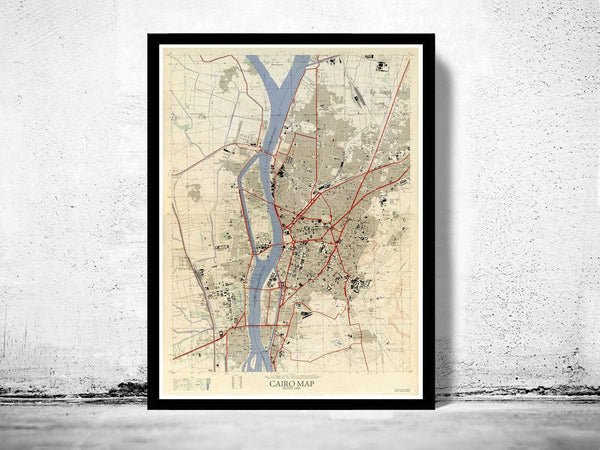Old Map of Cairo Egypt Vintage Map | Vintage Map Wall Art Print