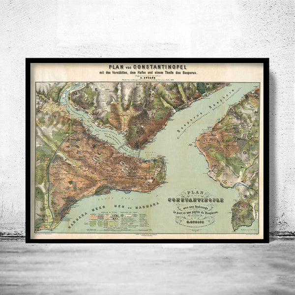 Old Map of Istanbul Constantinople, Turkey 1882 Vintage Map | Vintage Map Wall Art Print
