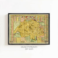 Old Map of Switzerland 1919 Vintage Map | Vintage Map Wall Art Print