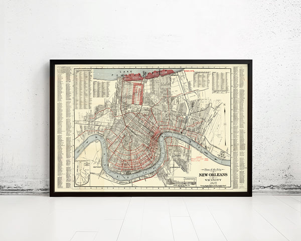 Old Map of New Orleans 1925 Vintage Map | Vintage Map Wall Art Print