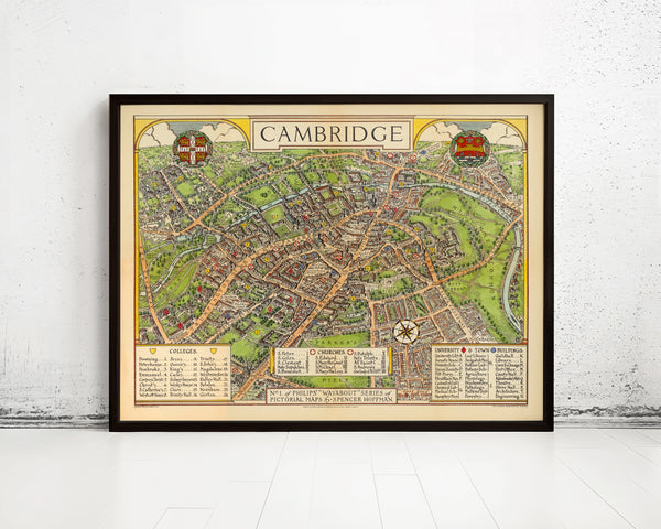 Old Map of Cambridge University England 1929 Vintage Map | Vintage Map Wall Art Print