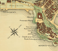 Old Map of Monaco Principality 1943 Principaute de Monaco Vintage Map |