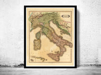 Old Map of Italy 1831 Vintage Map of Italy | Vintage Map Wall Art Print