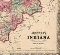 Old Map Indiana State 1864 United States of America  | Vintage Map Wall Art Print