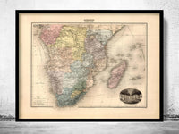 Old Map of South Africa 1892 Africa du Sud  | Vintage Map Wall Art Print